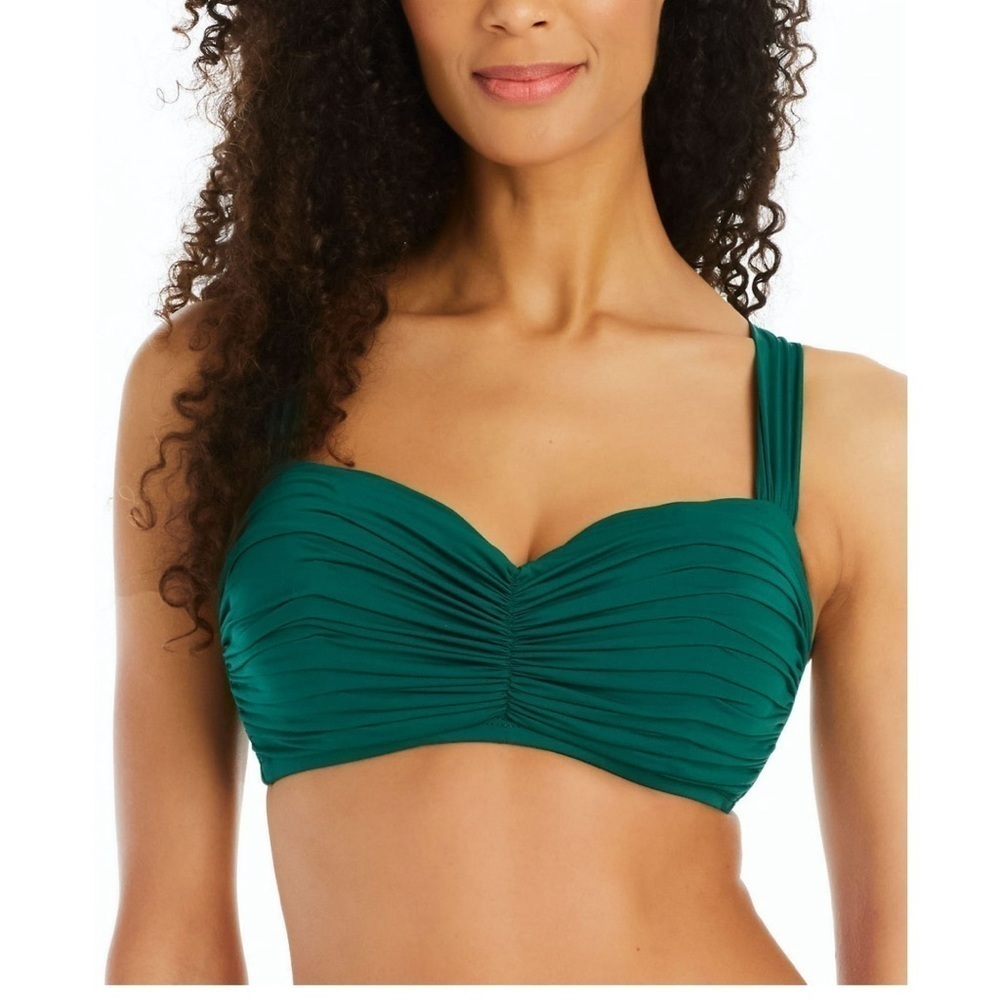 Bleu Rod Beattie PALM GREEN Shirred Underwire D-Cup Bikini Top